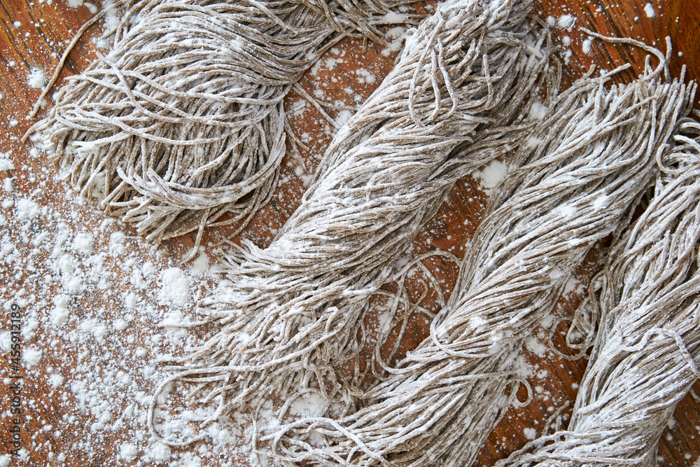 Wall mural handmade noodles on chopping board