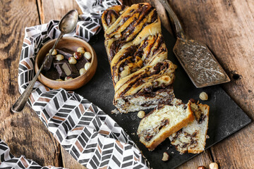babka brioche tressé et marbré au chocolat et noisette