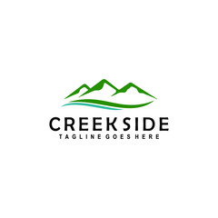 Minimalist Landscape Hill Mountain Creek Side Vector Logo Design