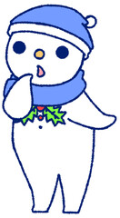 不思議そうにする雪だるま（青色）