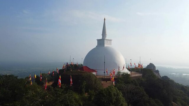 Mihintale hill stupa aerial drone video, - Fabruary 25, 2020 at Mihintale hill, Sri Lanka