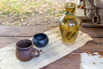 utensils traditional tableware earthenware mug and decanter