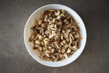 chopped mushrooms in a bowl 