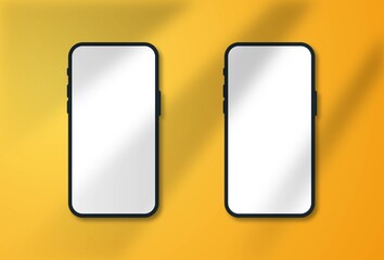 Realistic template mock up of two isolated smartphones for ui ux design template. Mobile application mock up template.