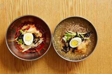 Buckwheat noodles and bibim soba noodles 