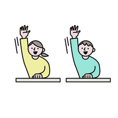 授業中に手を上げる生徒たちイラスト素材