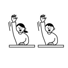 授業中に手を上げる生徒たちイラスト素材
