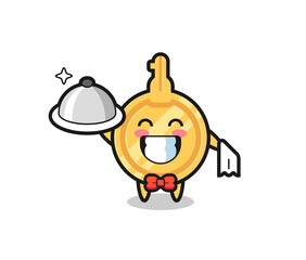 Character mascot of key as a waiters
