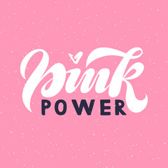 Hope. Pink Power. Breast Cancer Awareness lettering on pink background with heart. Vector illustration for poster and banner template. October is Cancer Awareness Month.