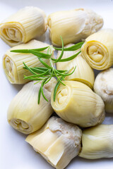 Pickled Artichoke Hearts with Marinated in Plate.