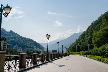 a path for walking in a park in a mountainous area.