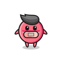 Cartoon Illustration of medicine tablet with tape on mouth