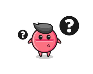 Cartoon Illustration of medicine tablet with the question mark