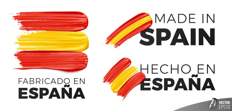 Logos "Fabricado en Espa&ntilde;a", "Made in Spain" et "Hecho en Espa&ntilde;a" vectoriels sur fond blanc