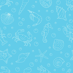 Underwater sea life seamless pattern vector illustration. Crabs, crayfish and starfish texture design. Summer beach background. Aquatic wildlife wrapping.