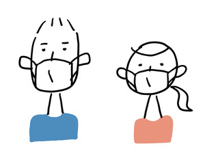 マスクをしている男女　正面上半身