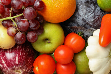Set of different vegetables and fruits, close up