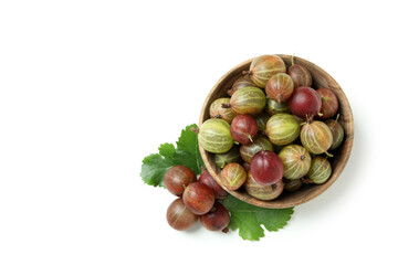 Bowl of ripe gooseberry on white background