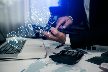 Business digital finance marketing chart, Future technology innovation background, Digital transformation stock marketing concept.