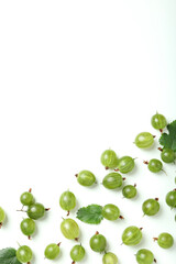Green gooseberry on white background, space for text