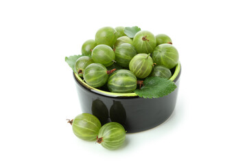 Bowl of ripe gooseberry isolated on white background