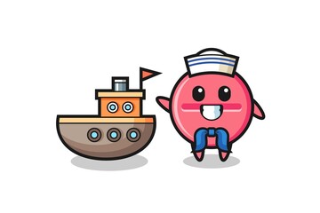 Character mascot of medicine tablet as a sailor man