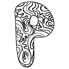 Zentangle stylized alphabet - letter P. vector illustration Black white hand drawn doodle, ethnic pattern
