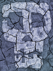 Distressed dry cracked earth with symbol of skull. Photo-montage with Dry cracked earth and stylized human skull. Symbol of catastrophic drought and global warming. 