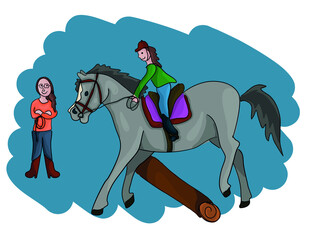 Colored vector illustration - girl and horse time