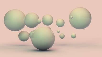 3d rendering of an abstract background of many white balls, spheres of different sizes. Geometric composition, beautiful arrangement of objects in space.