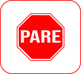 Traffic sign with the word stop in portuguese, Red stop sign on white, for Brazil