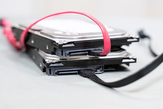 hdd and sata cable close up data storage close up on light background