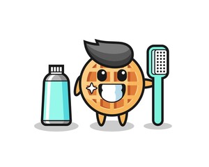 Mascot Illustration of circle waffle with a toothbrush