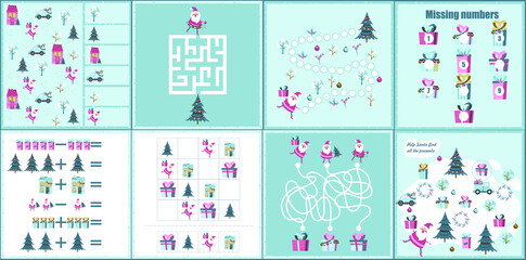 Christmas maze. I spy. Kids mini game for development.
