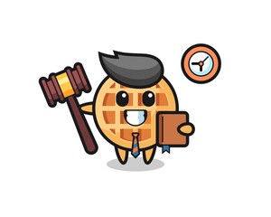 Mascot cartoon of circle waffle as a judge