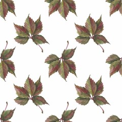 Autumn leaves in watercolor style. A beautiful seamless pattern with various autumn leaves Can be used as a background template for wallpaper, printing on fabrics, typography, paper.