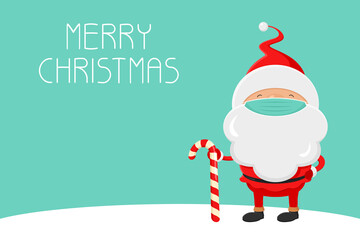 Christmas card. Santa in mask with candy cane. Vector illustration.