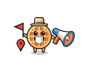 Character cartoon of circle waffle as a tour guide
