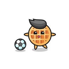 Obraz premium Illustration of circle waffle cartoon is playing soccer
