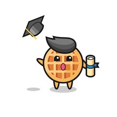 Illustration of circle waffle cartoon throwing the hat at graduation