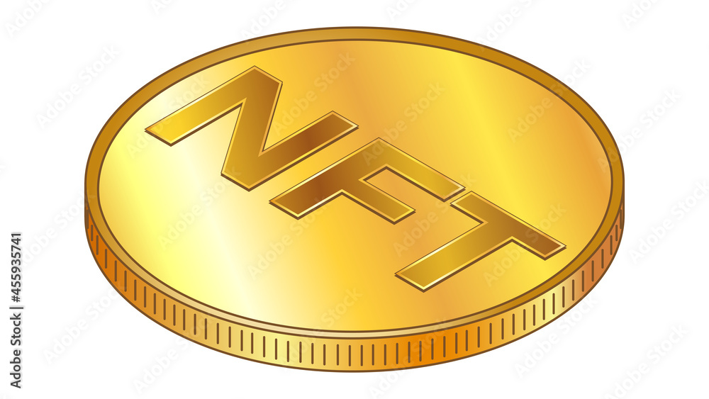 Wall mural gold coins nft non fungible token in isometric top view isolated on white. vector design element.