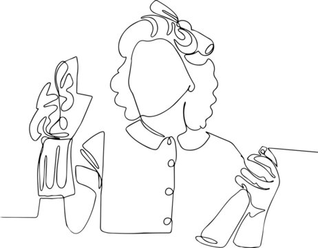 recommend clip art: Pinup woman hold soup bottle duster housekeeper in uniform with clean spray duster cleaning