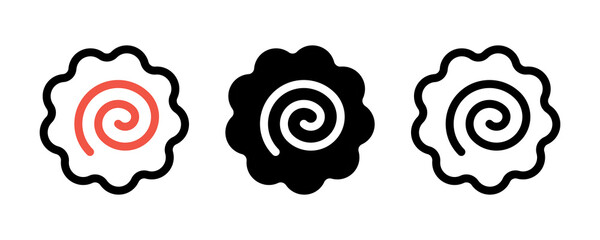 Narutomaki or kamaboko surimi vector icon in outline and filled style. Traditional Japanese naruto steamed fish cake with pink swirl in the center. Topping for ramen noodle soup isolated illustration.