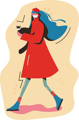 Woman carrying a cat ni facial masks vector illustration