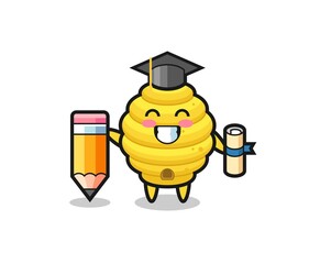 bee hive illustration cartoon is graduation with a giant pencil