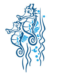 Seahorses - vector illustration, isolated vector images. Wall decoration.