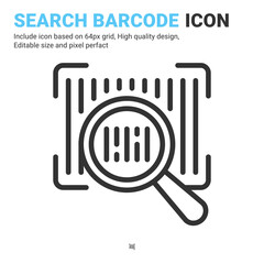 Search barcode icon vector with outline style isolated on white background. Vector illustration barcode and magnifying sign symbol icon concept for digital IT, ecommerce, business, web and all project