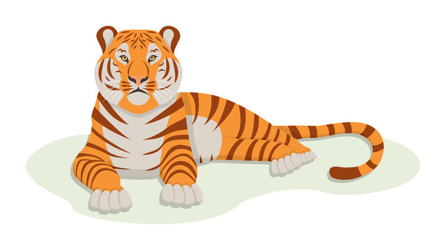 Tiger resting isolated on a white background. Symbol of the new year 2022. Vector. Cartoon style