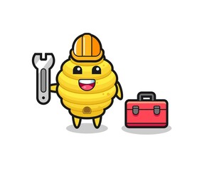 Mascot cartoon of bee hive as a mechanic