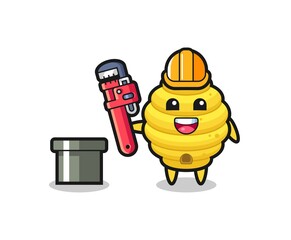 Character Illustration of bee hive as a plumber